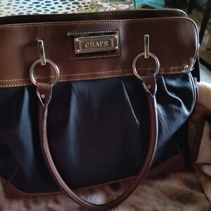 Chaps Black and Brown Leather Tote